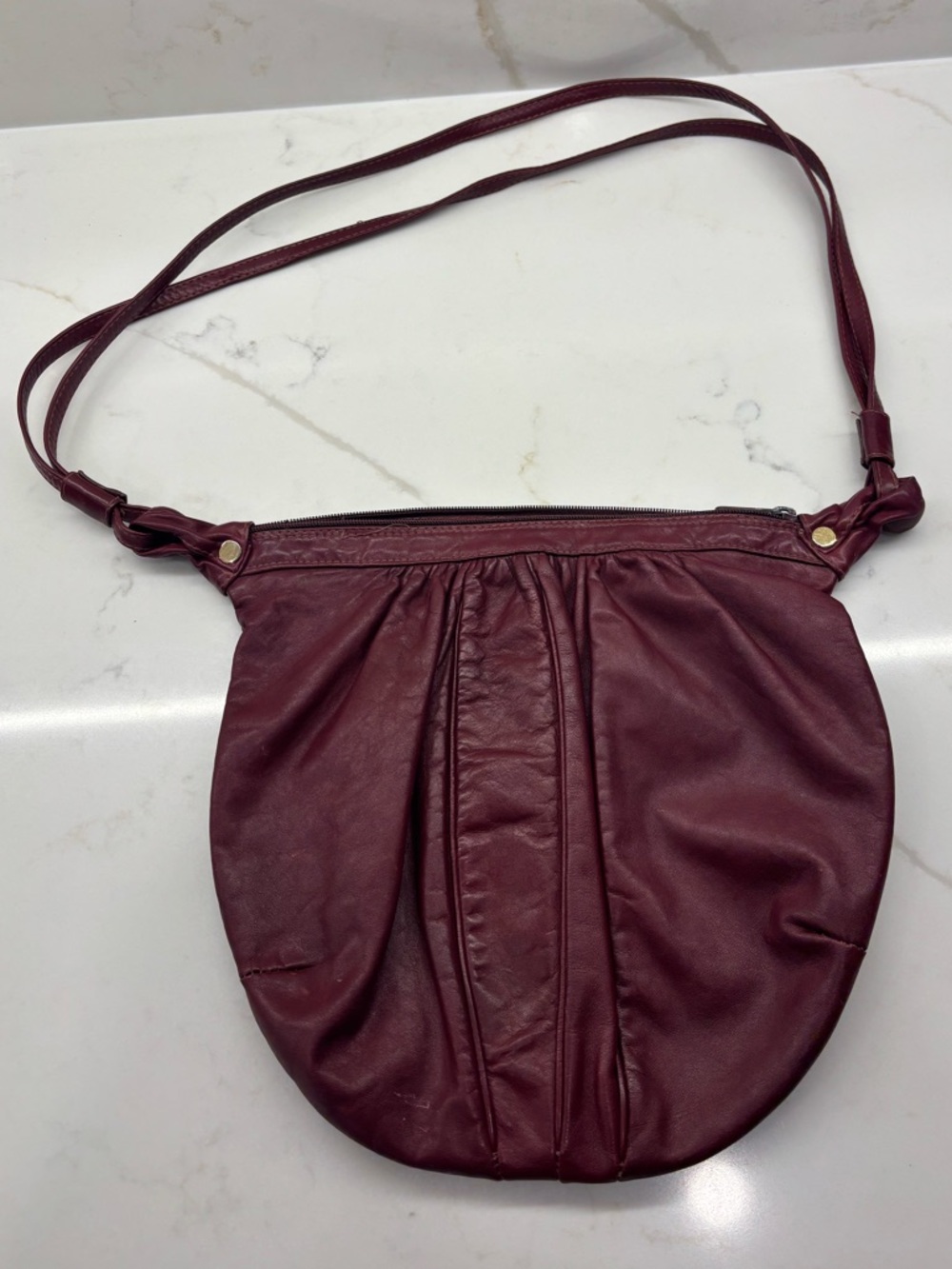 Vintage Funny Bags Inc Burgundy Leather Crossbody Hobo Bag Purse